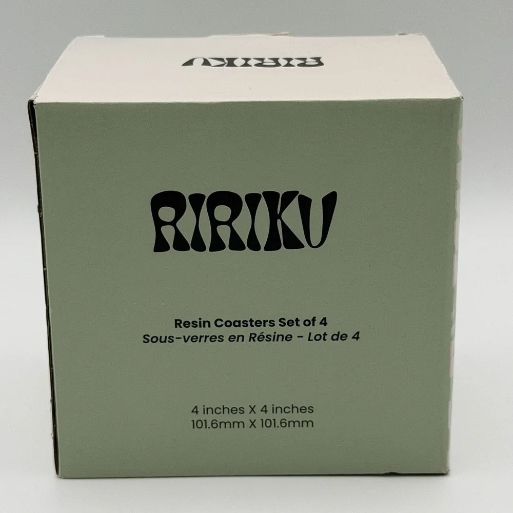 RiRiKu Resin Coasters‎ Set of 4 Square 4in Marbled New In Box